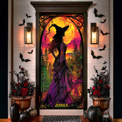 Personalized Witch-Themed Halloween Door Cover - Perfect for Spooky Decor