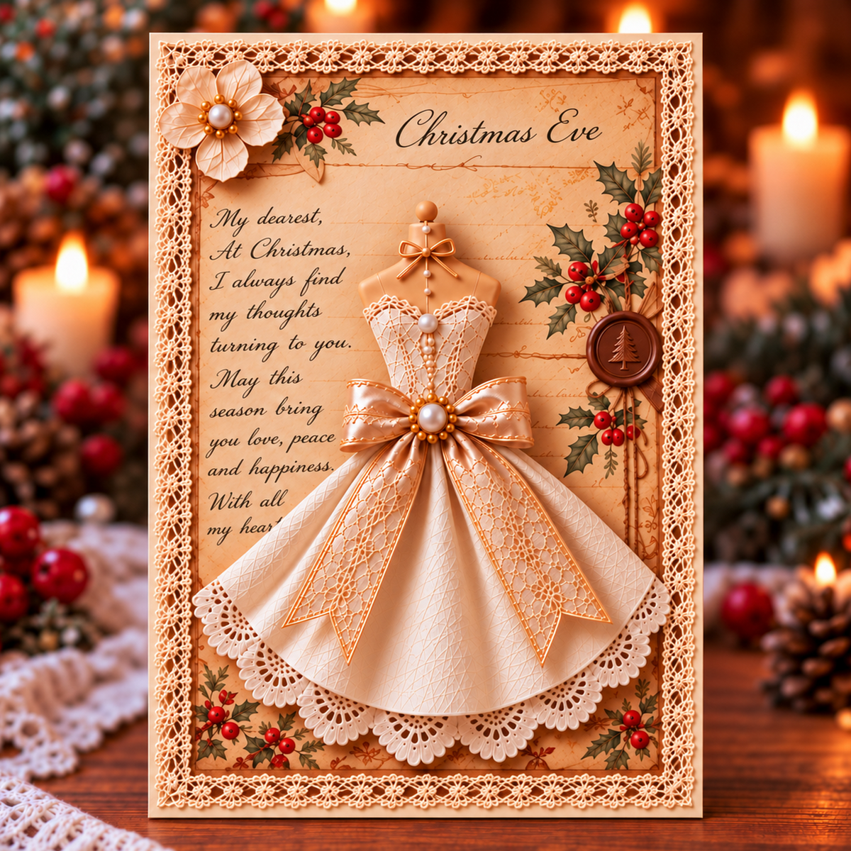 Vintage 3D Lace Dress Christmas Greeting Cards 🎄
