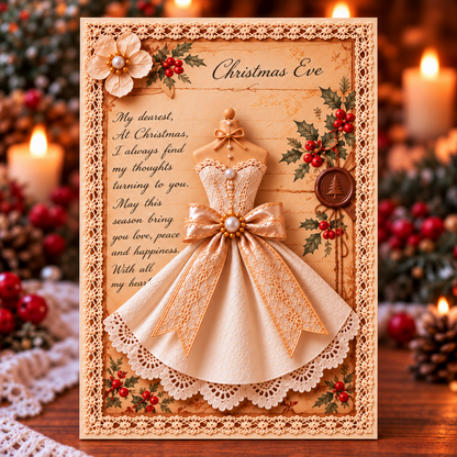 Vintage 3D Lace Dress Christmas Greeting Cards 🎄