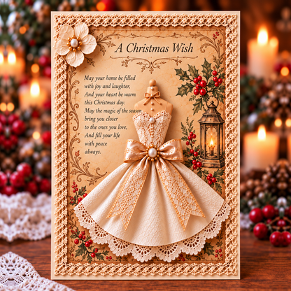 Vintage 3D Lace Dress Christmas Greeting Cards 🎄