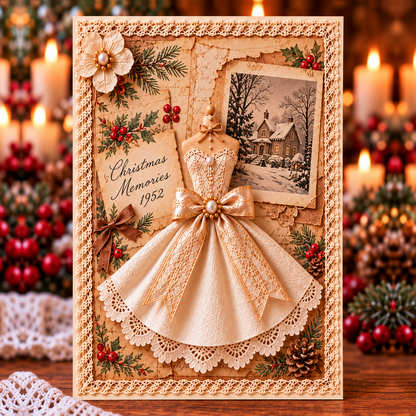 Vintage 3D Lace Dress Christmas Greeting Cards 🎄