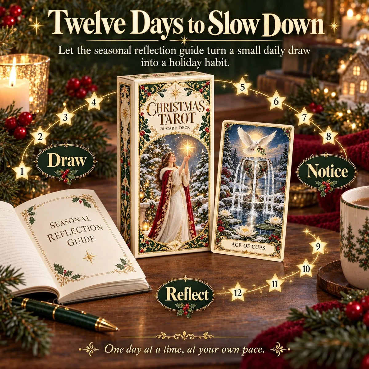 Last Day 49% OFF🎉-🔮 Yuletide Tarot Deck | 78 Festive Cards & A Guided 12-Day Holiday Ritual