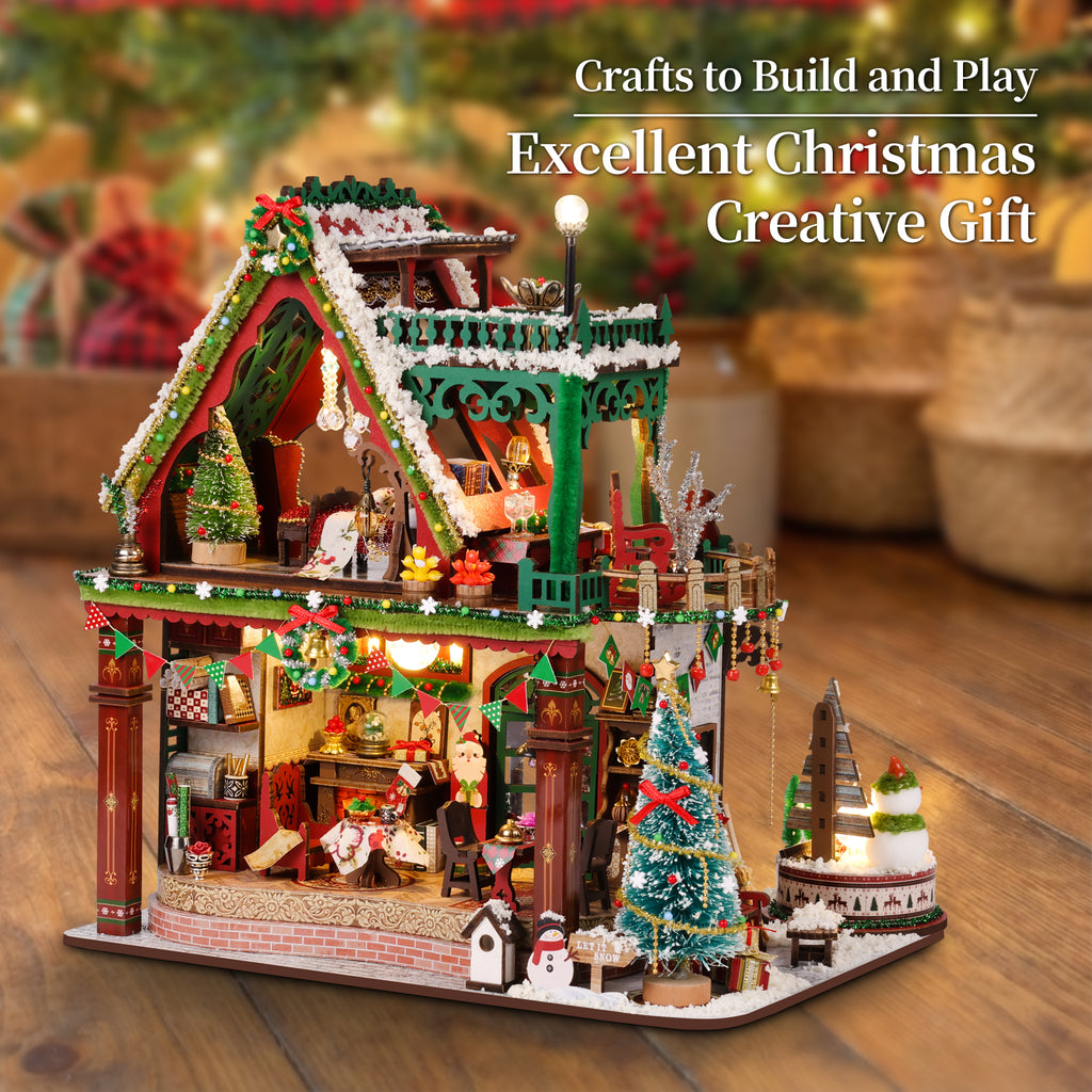 Plymagic DIY Mini House - Snowy Christmas Lodge