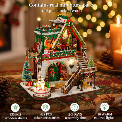 Plymagic DIY Mini House - Snowy Christmas Lodge