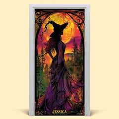 Personalized Witch-Themed Halloween Door Cover - Perfect for Spooky Decor