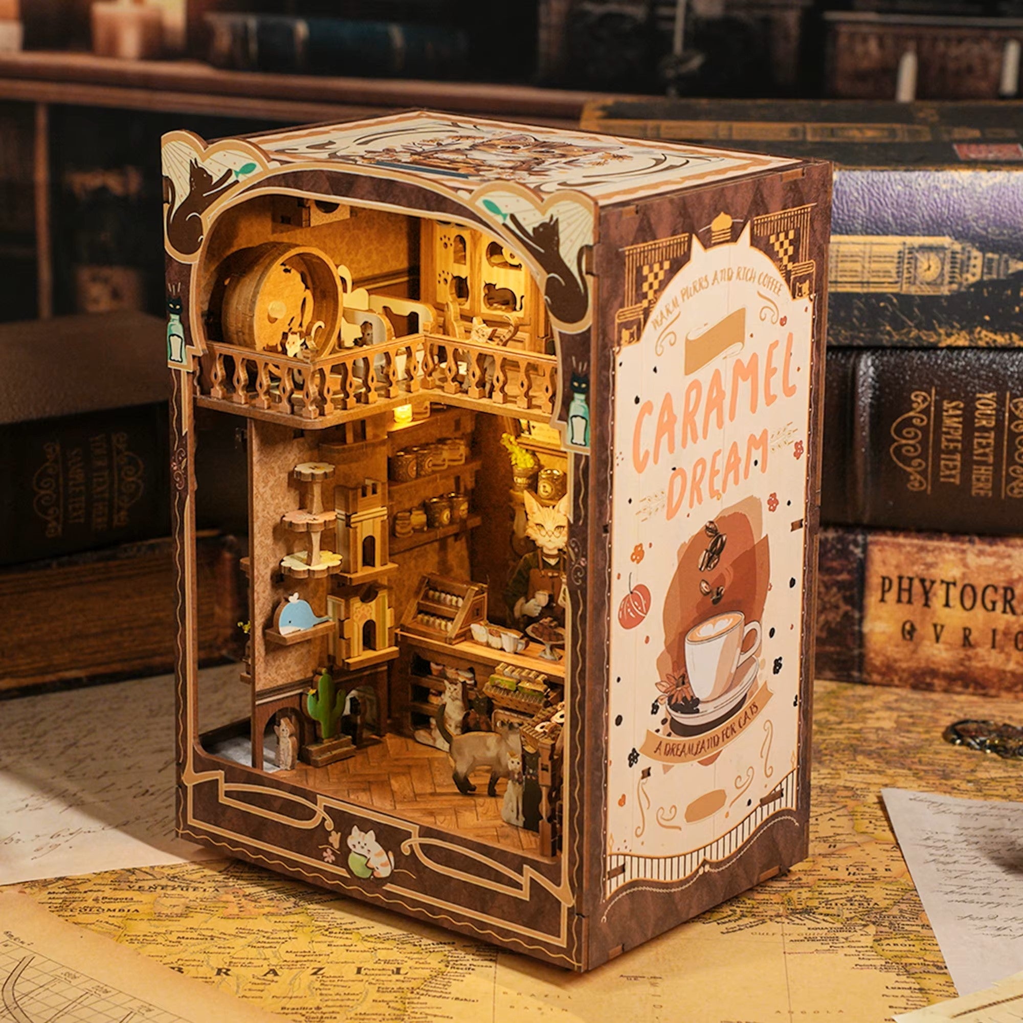 Plymagic DIY Book Nook - Classic Cat Tea Shop