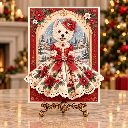 Vintage Christmas Dog 3D Dress Greeting Card – Festive Holiday Keepsake for Dog Lovers