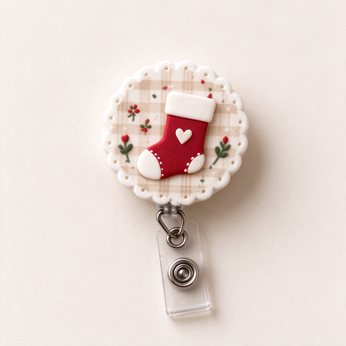 Christmas Badge Reel, Nurse Badge Holder, Holiday ID Clip, Retractable Work Accessory