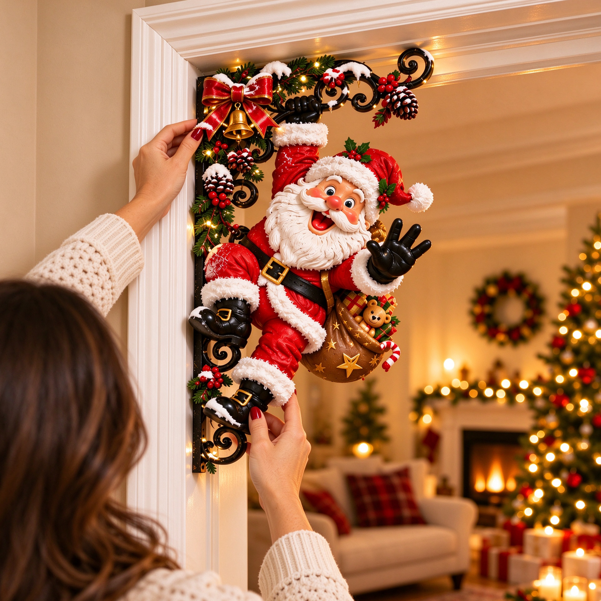 🎄 Christmas Door Frame Corner Decor – Santa, Snowman & Reindeer