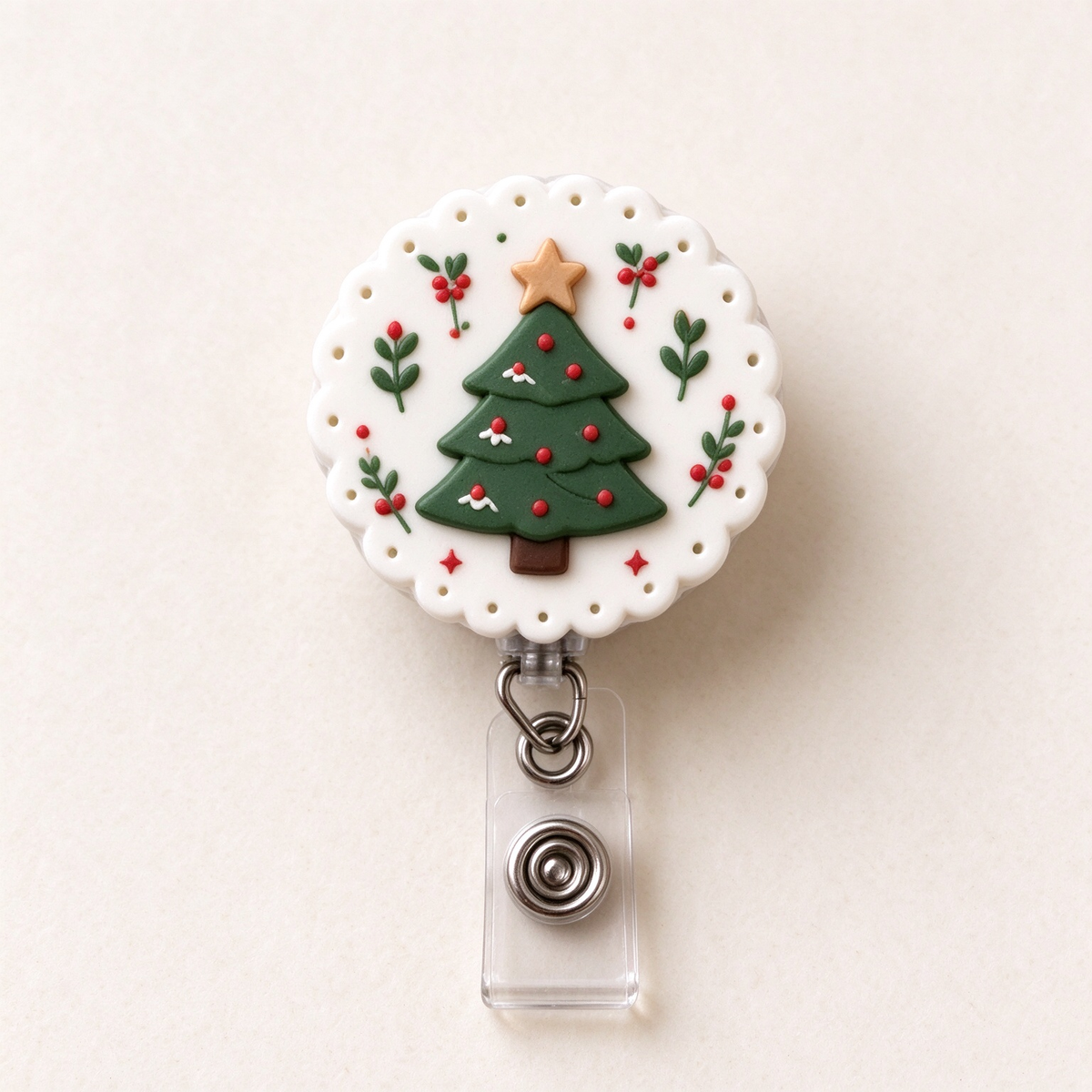 Christmas Badge Reel, Nurse Badge Holder, Holiday ID Clip, Retractable Work Accessory