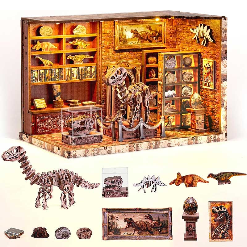 Plymagic DIY Book Nook - Dinosaur Museum Dollhouse Kit