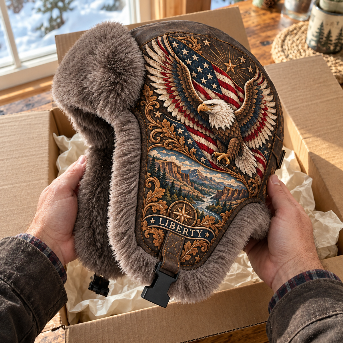 🦅 Wings of Liberty Plush-Lined Winter Trapper Hat