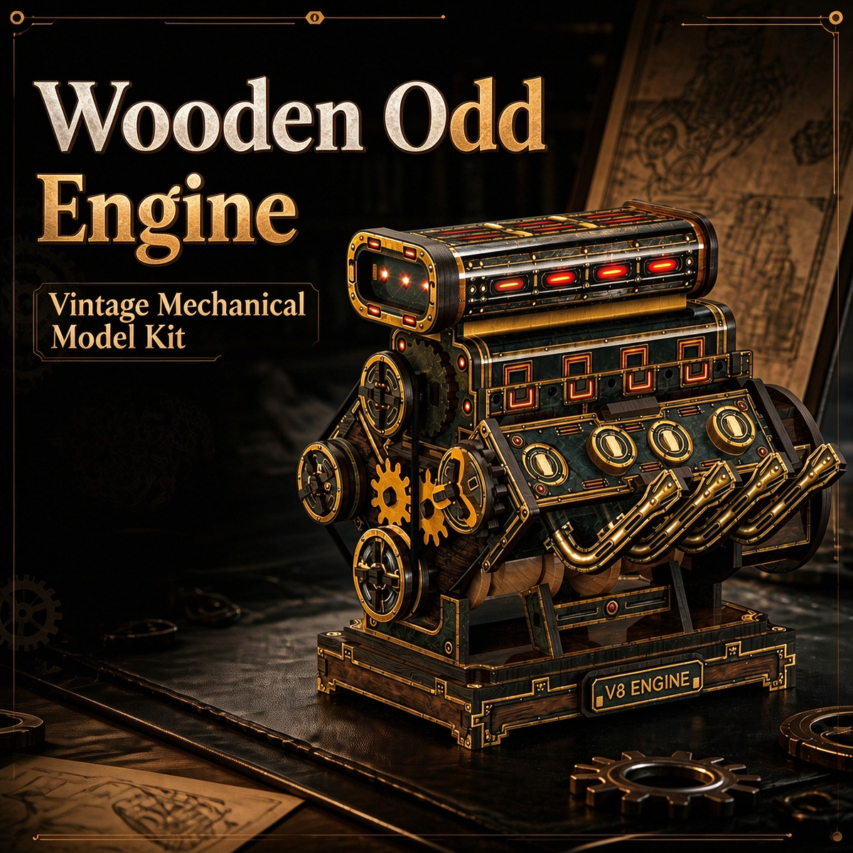 Steampunk V8 Dodge Engine Wooden Puzzle Kit