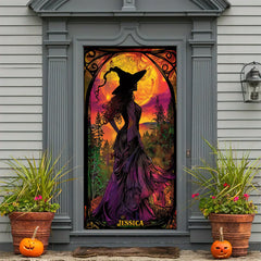 Personalized Witch-Themed Halloween Door Cover - Perfect for Spooky Decor