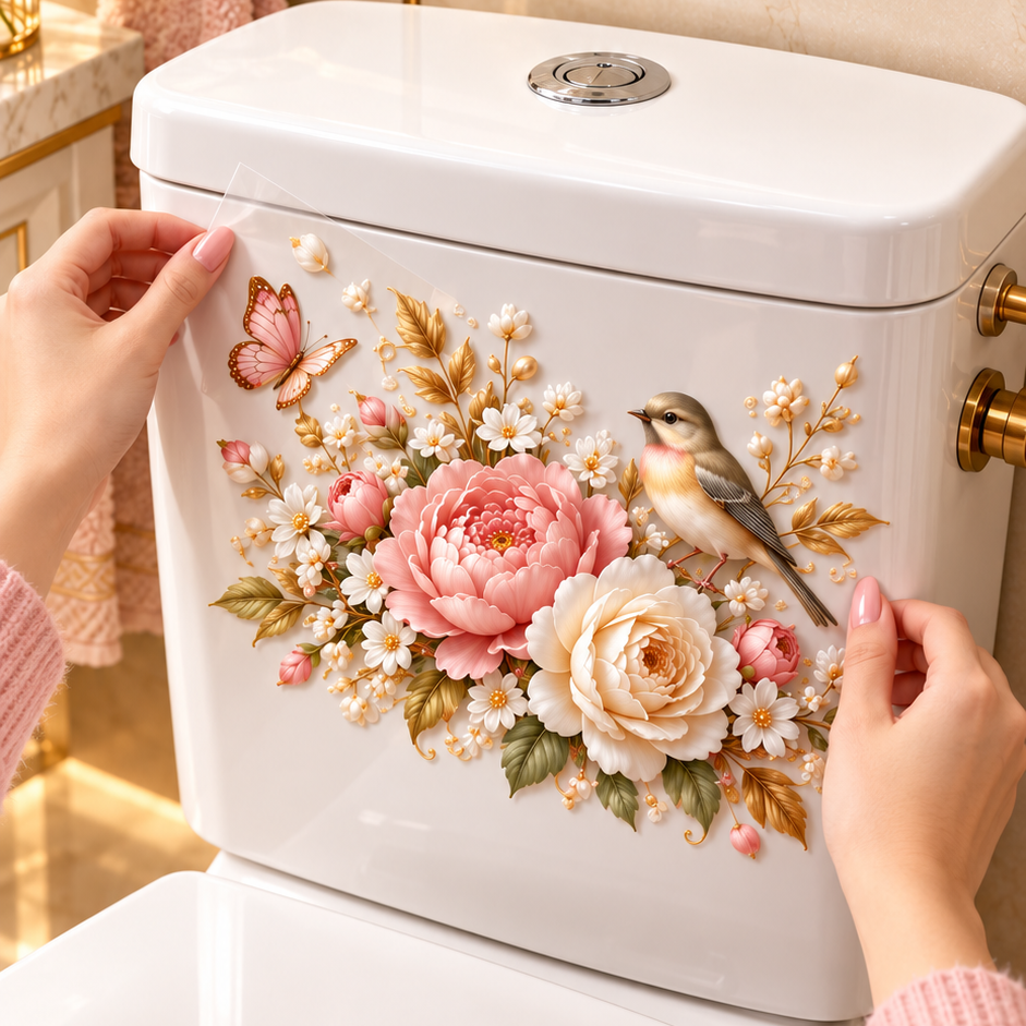🌸 Animal & Floral Toilet Decals – 5 Charming Designs for Elegant Bathroom Decor