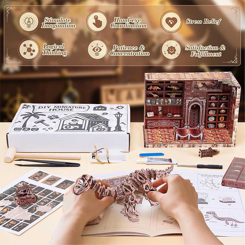 Plymagic DIY Book Nook - Dinosaur Museum Dollhouse Kit