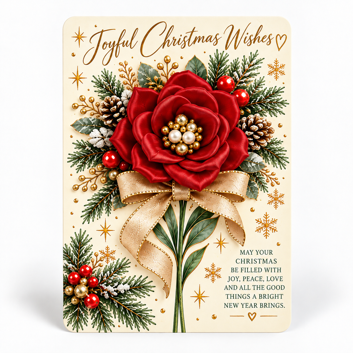 3D Satin Flower Christmas Greeting Card