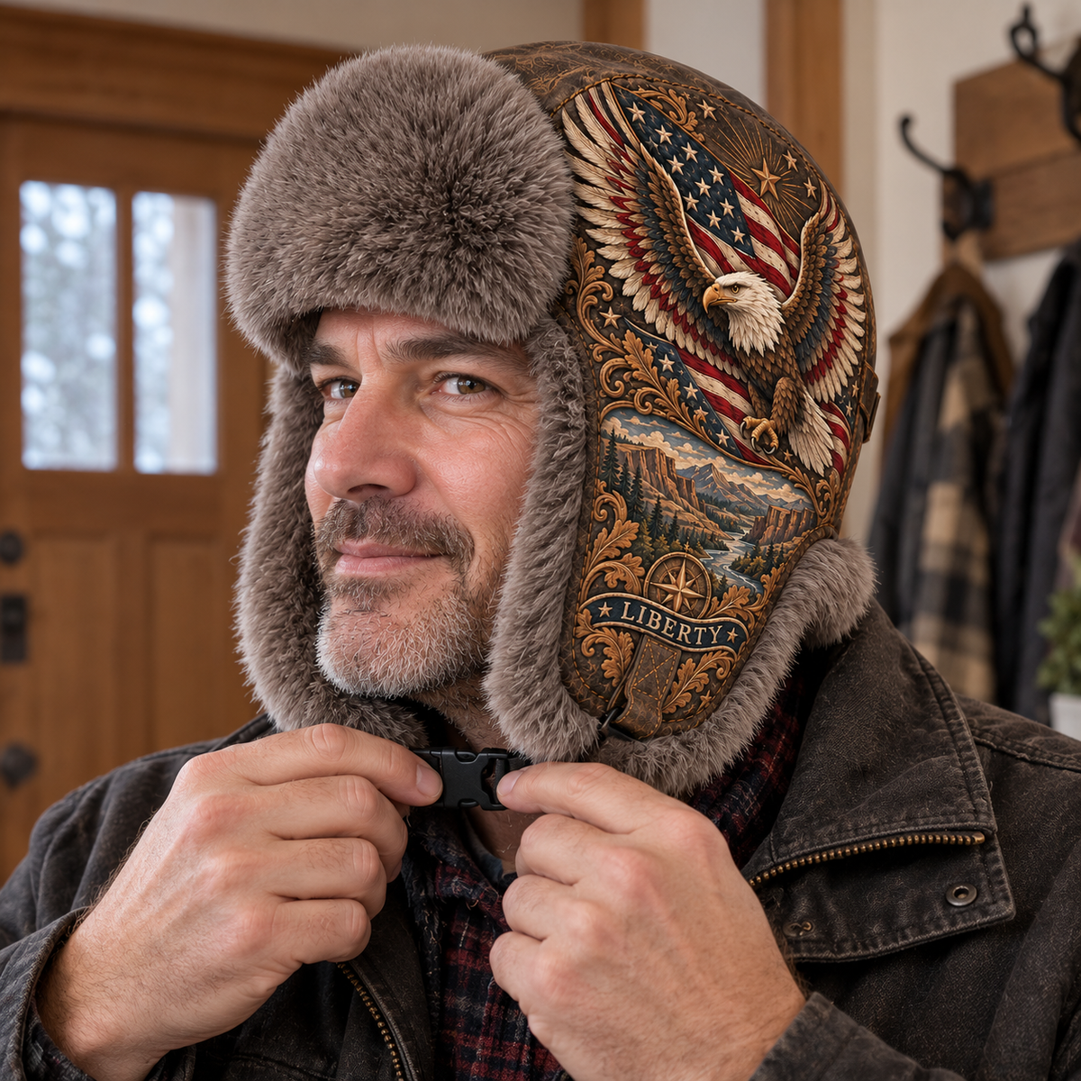 🦅 Wings of Liberty Plush-Lined Winter Trapper Hat