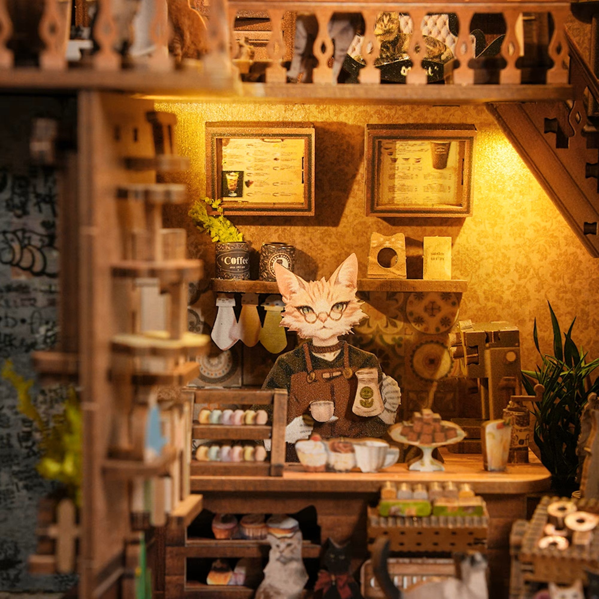 Plymagic DIY Book Nook - Classic Cat Tea Shop