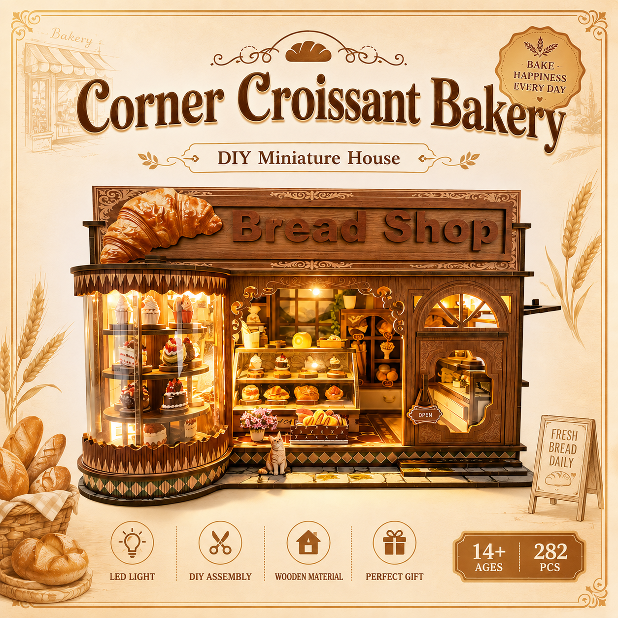 Plymagic DIY Mini House - Croissant Bakery