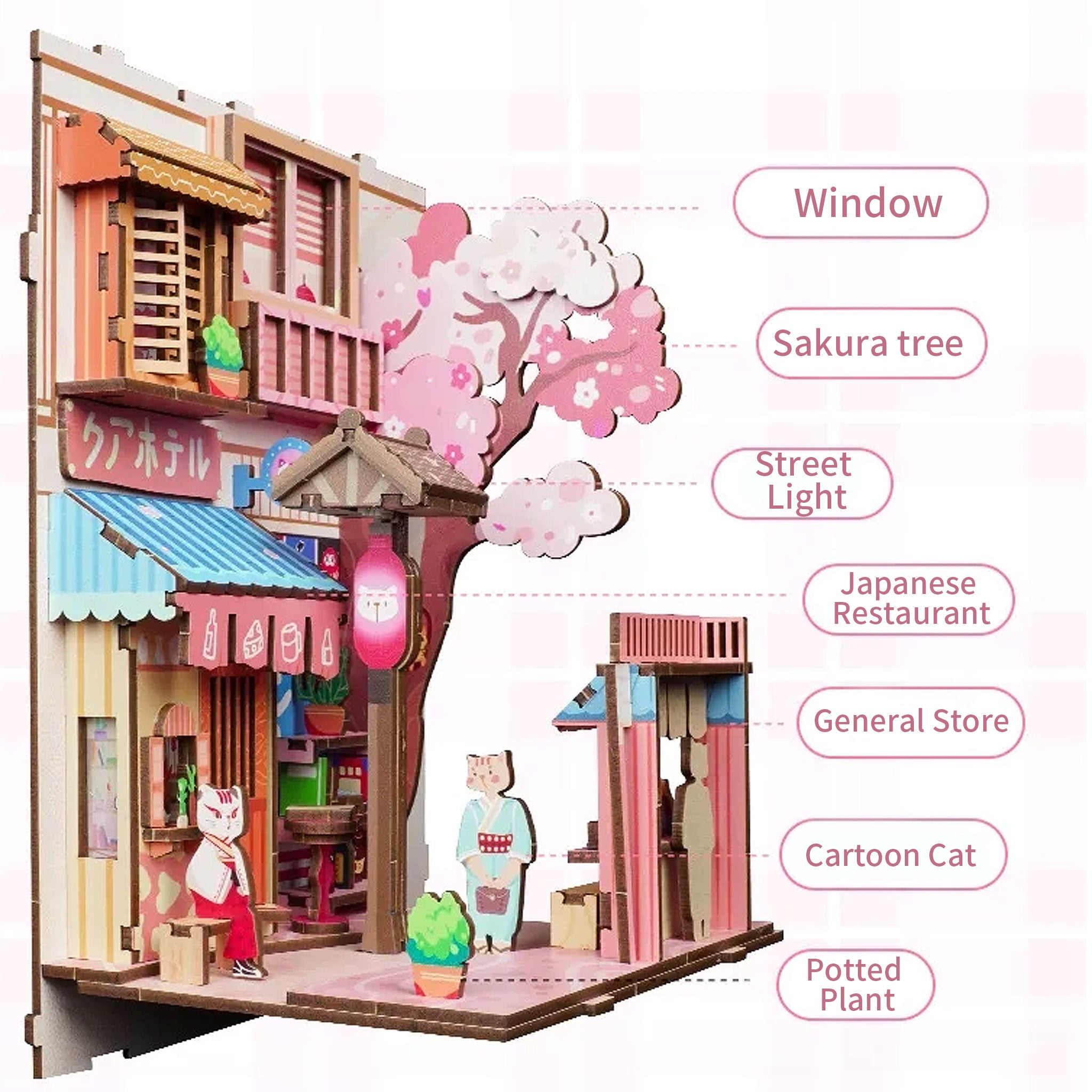 Plymagic DIY Book Nook - Japanese Cat Alley