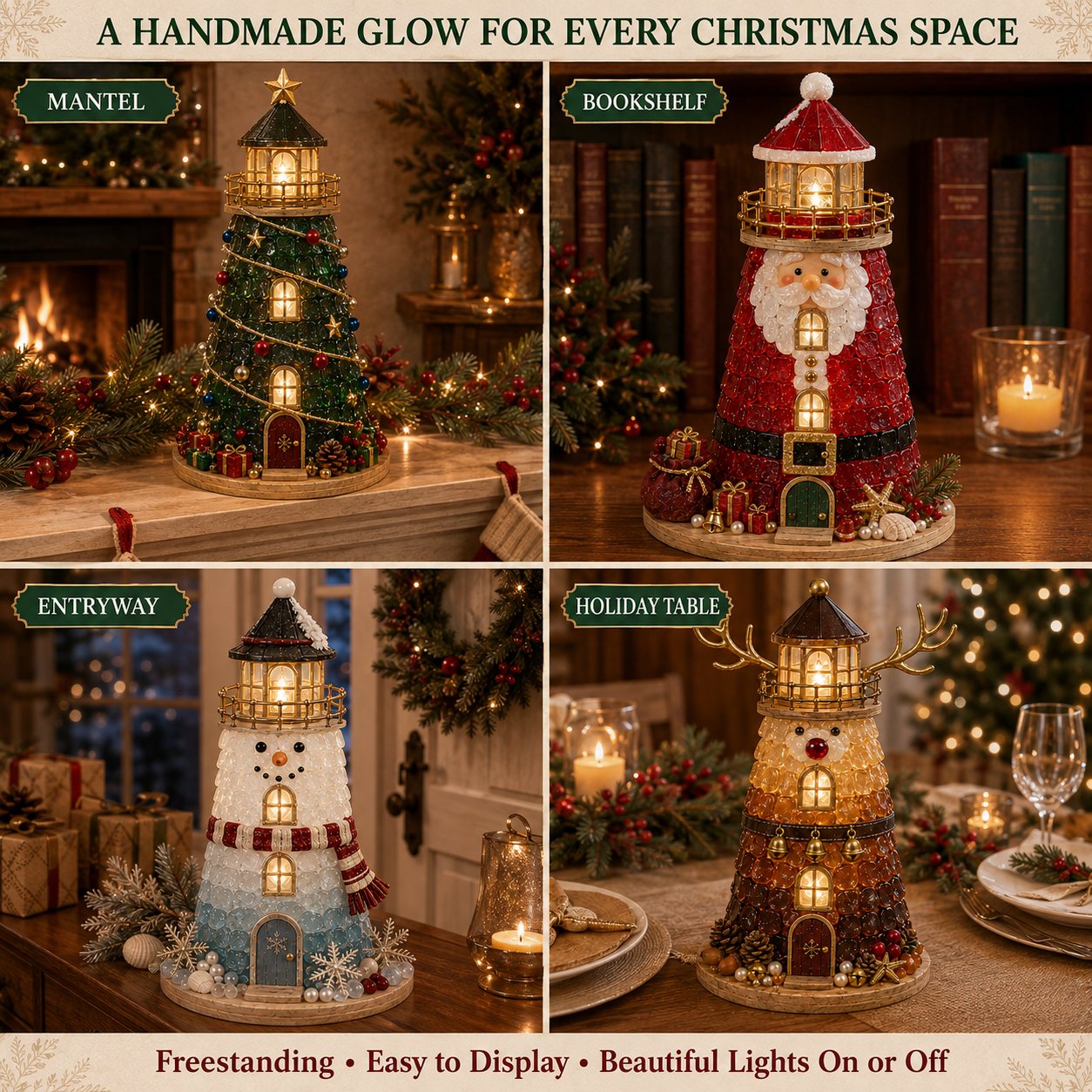 🎅 2026 Christmas Gift 50% Off--🎄Beginner-Friendly DIY Lighted Christmas Character Sea Glass-Style Lighthouse Kit Collection | Complete Kit with Sea Glass-Style Pieces, LED Lights & Step-by-Step Guide Included 💕