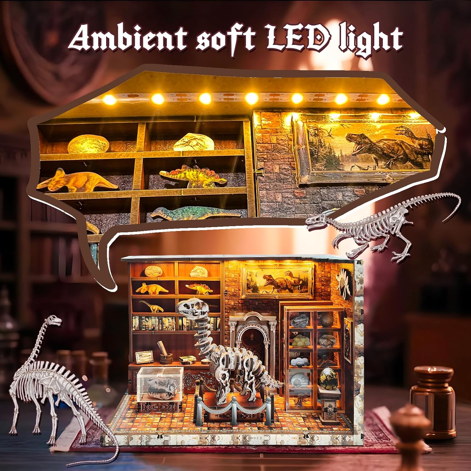 Plymagic DIY Book Nook - Dinosaur Museum Dollhouse Kit