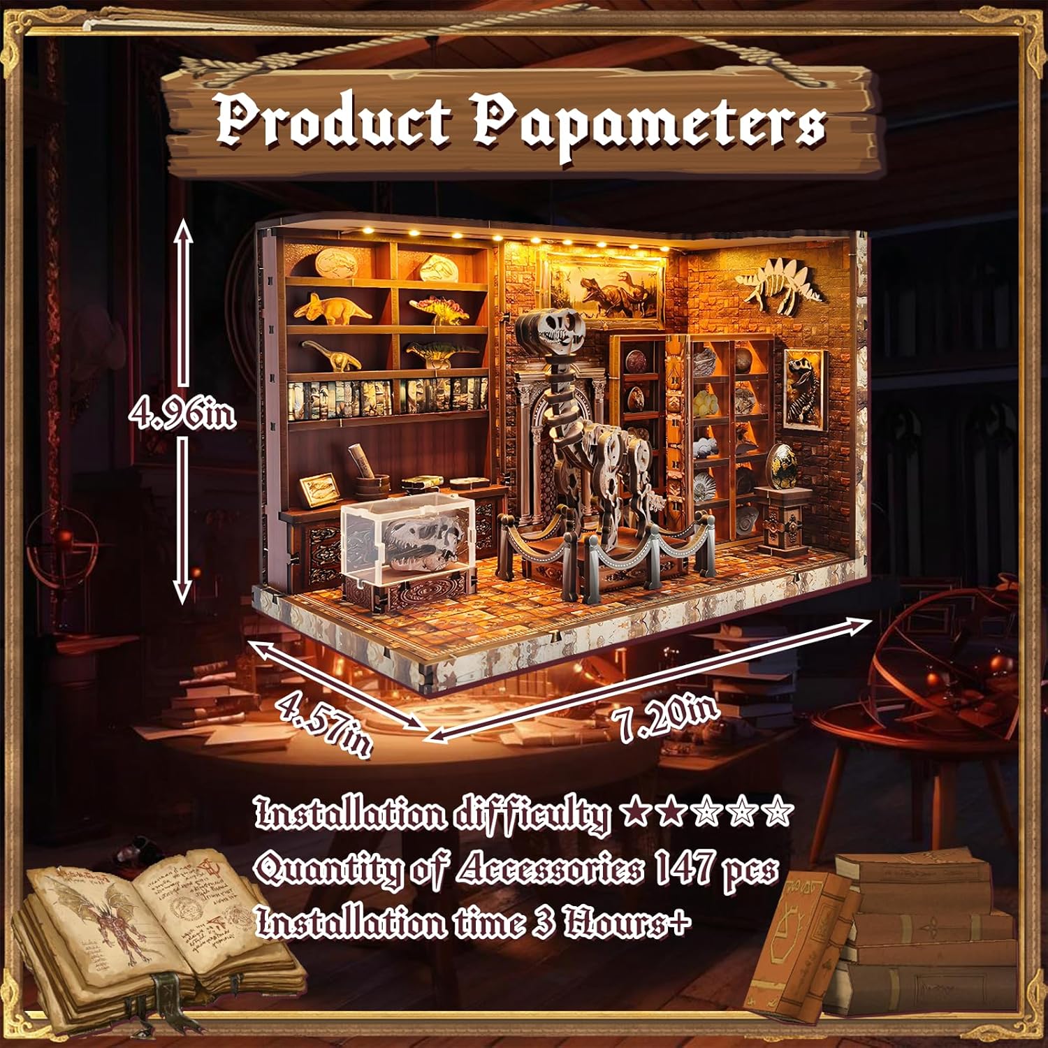 Plymagic DIY Book Nook - Dinosaur Museum Dollhouse Kit