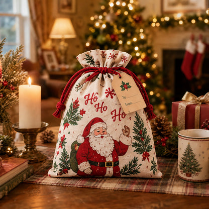 ✨ Christmas Gift Sacks 6pcs, Santa Reindeer Linen Drawstring Pouches