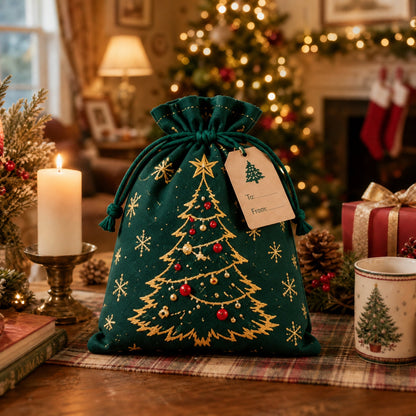 ✨ Christmas Gift Sacks 6pcs, Santa Reindeer Linen Drawstring Pouches
