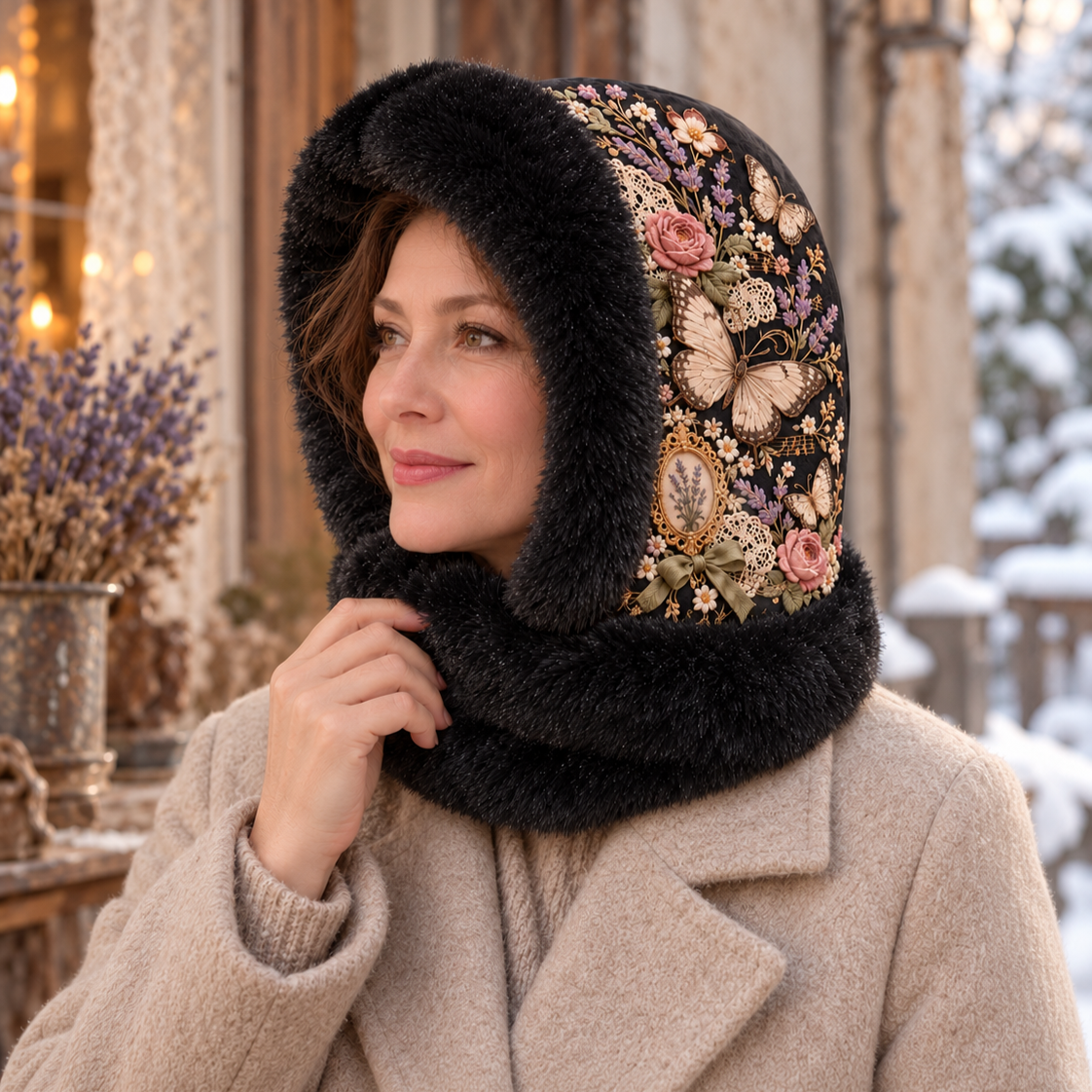 ❄️ Women’s Vintage Floral Plush-Lined Winter Hood