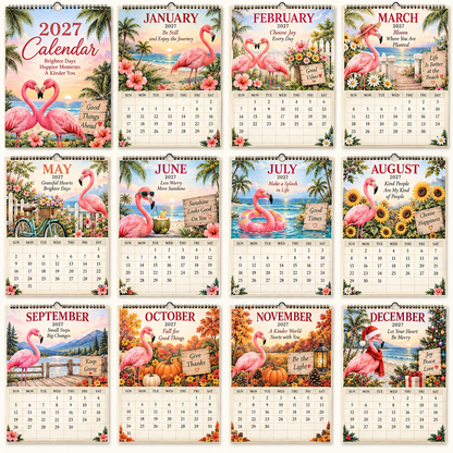 🦩 2027 Flamingo Wall Calendar – 12 Months of Tropical Joy