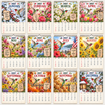 🐦 2027 Hummingbird Wall Calendar – 12 Months of Color & Joy