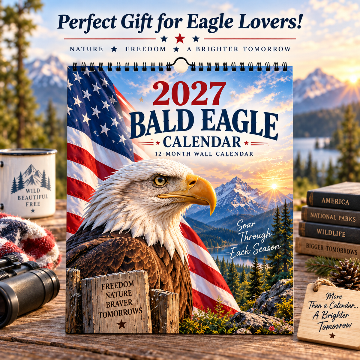 🦅 2027 Bald Eagle Wall Calendar – 12 Months of Freedom & American Beauty