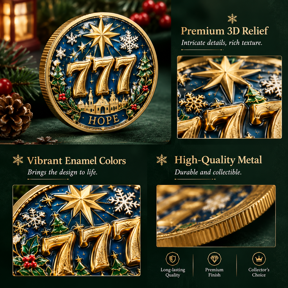 🎄✨ Lucky 777 Christmas Blessing Medallions Set — 9-Piece Holiday Collectible Coins 🎁