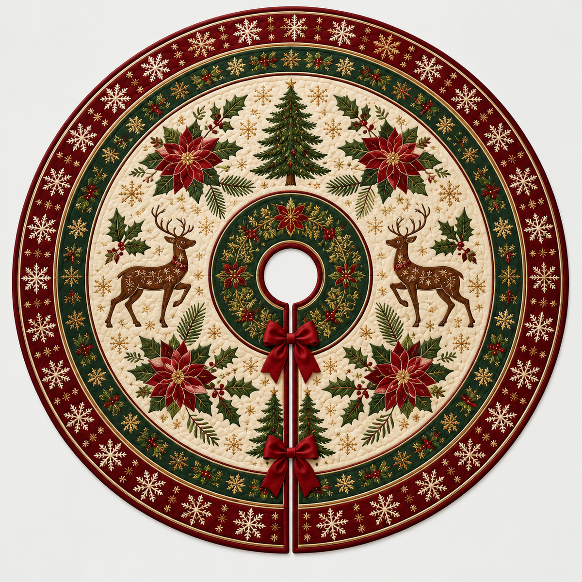 Plymagic Christmas Tree Skirt - Snowflake Reindeer