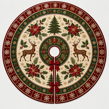 Plymagic Christmas Tree Skirt - Snowflake Reindeer