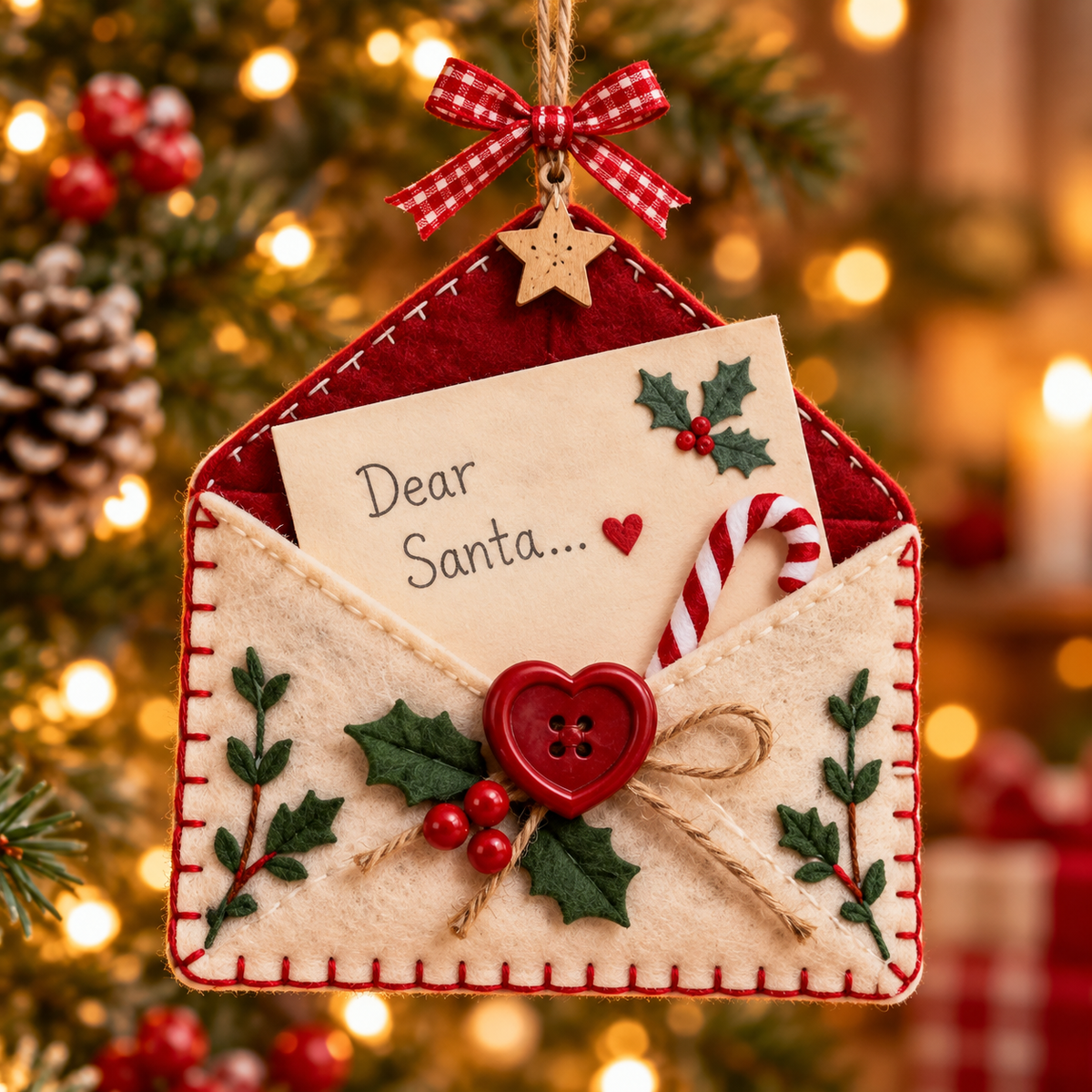 🎄 Letters to Santa Felt Envelope Christmas Tree Ornaments | 6 Festive Styles