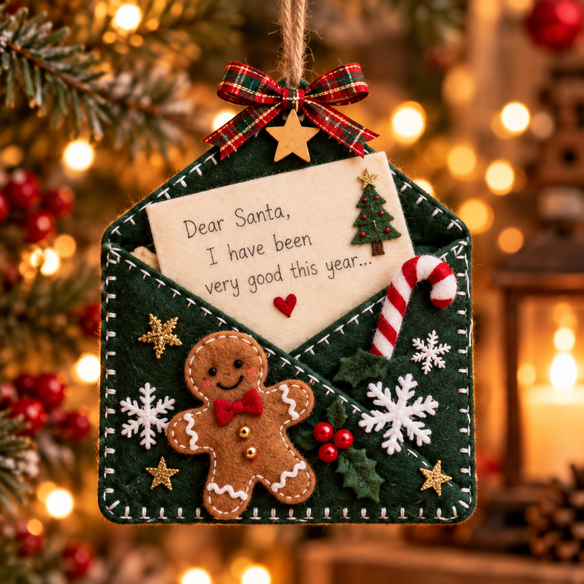 🎄 Letters to Santa Felt Envelope Christmas Tree Ornaments | 6 Festive Styles