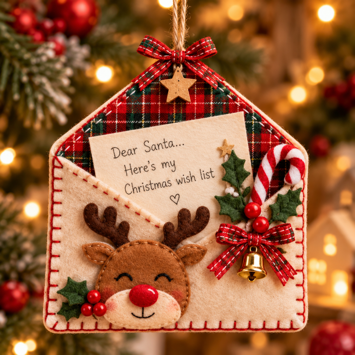 🎄 Letters to Santa Felt Envelope Christmas Tree Ornaments | 6 Festive Styles