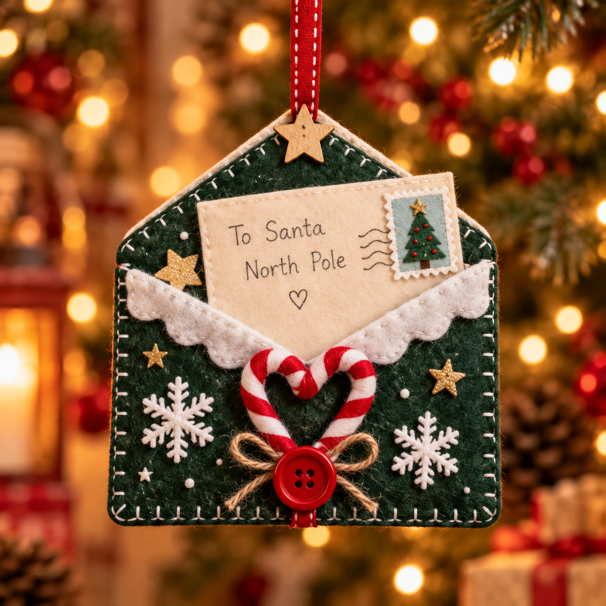 🎄 Letters to Santa Felt Envelope Christmas Tree Ornaments | 6 Festive Styles