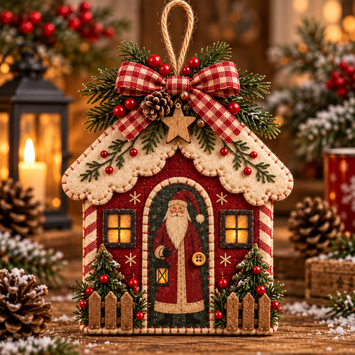 Vintage Rustic Christmas Cottage Hanging Ornaments | 5 Festive Styles