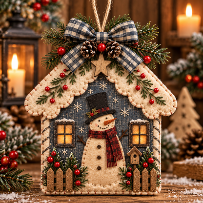 Vintage Rustic Christmas Cottage Hanging Ornaments | 5 Festive Styles
