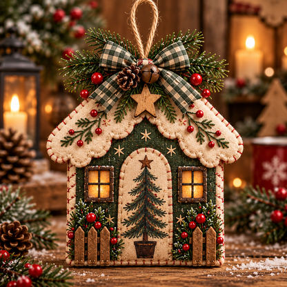 Vintage Rustic Christmas Cottage Hanging Ornaments | 5 Festive Styles