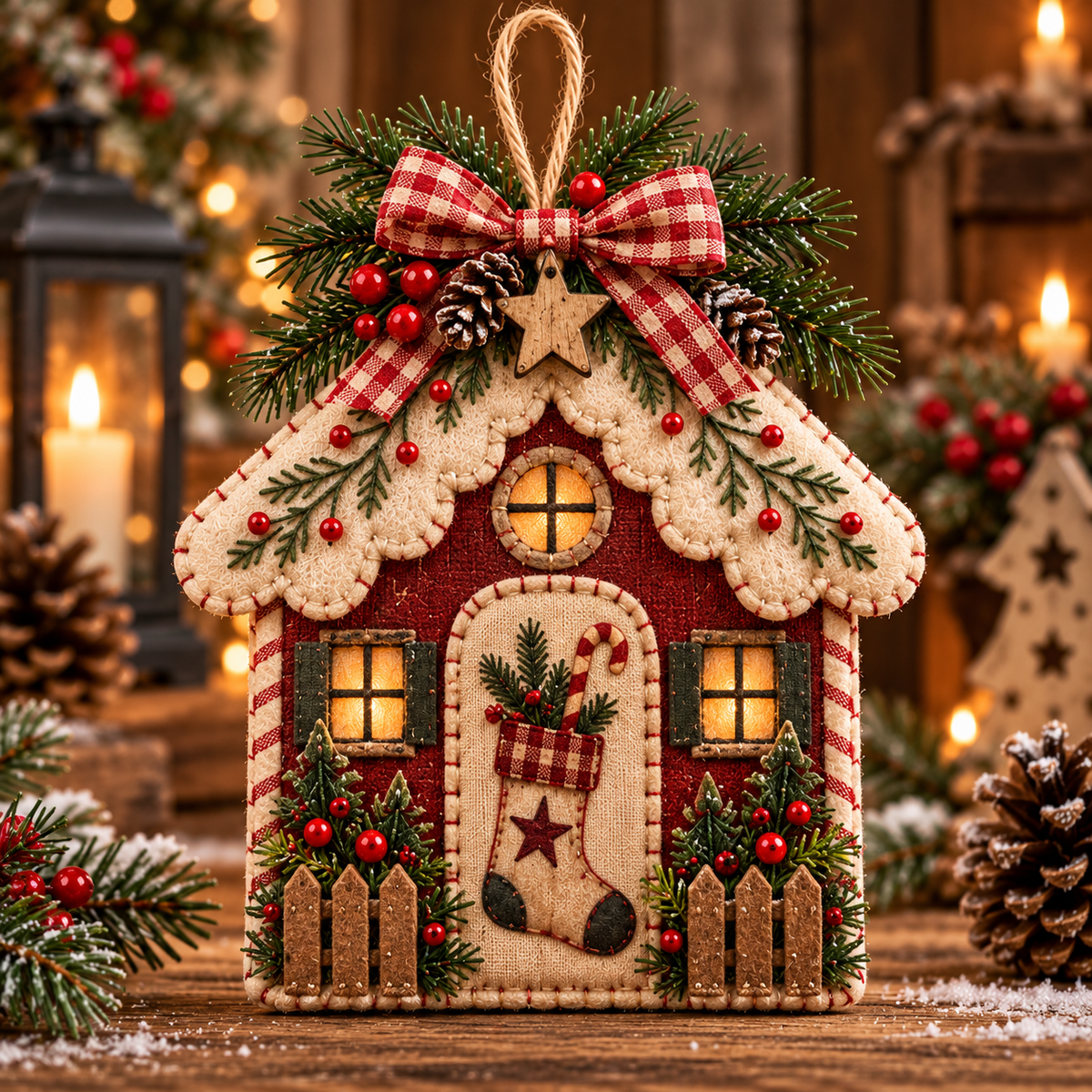 Vintage Rustic Christmas Cottage Hanging Ornaments | 5 Festive Styles