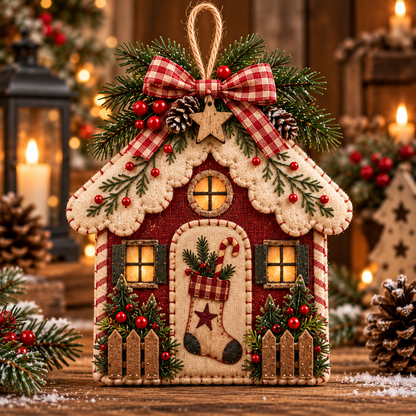 Vintage Rustic Christmas Cottage Hanging Ornaments | 5 Festive Styles