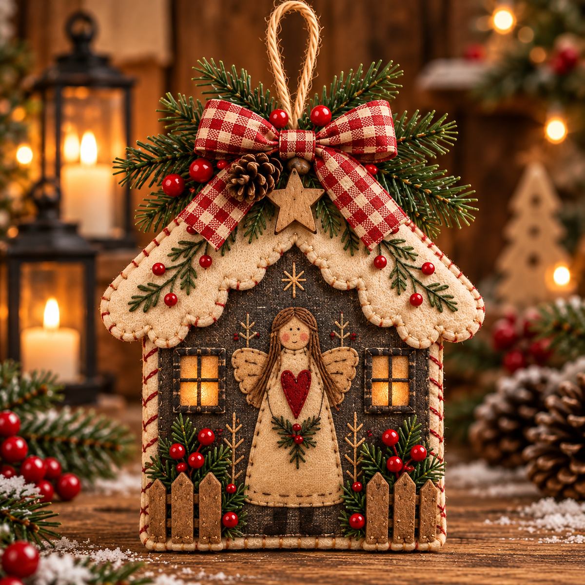 Vintage Rustic Christmas Cottage Hanging Ornaments | 5 Festive Styles