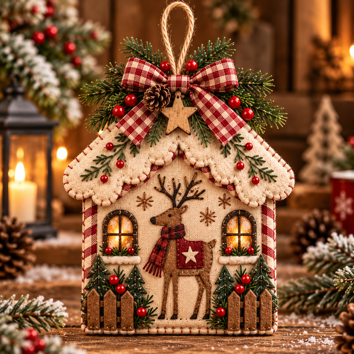 Vintage Rustic Christmas Cottage Hanging Ornaments | 5 Festive Styles