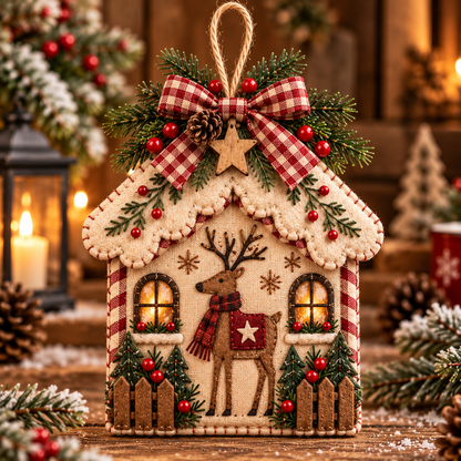 Vintage Rustic Christmas Cottage Hanging Ornaments | 5 Festive Styles