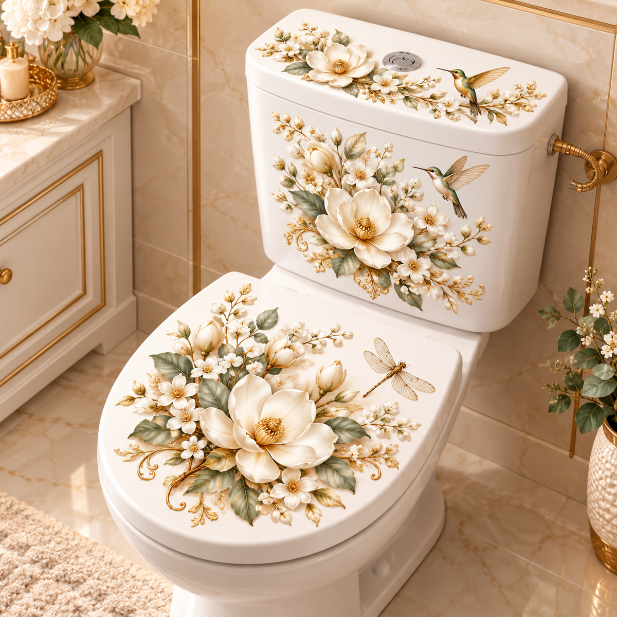 🌸 Animal & Floral Toilet Decals – 5 Charming Designs for Elegant Bathroom Decor